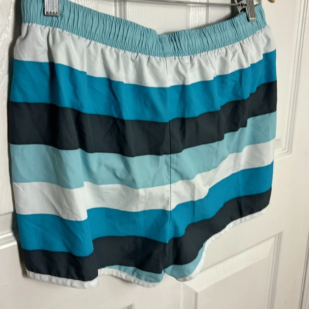ATHLETA lined swim shorts size Large striped shorts elastic waist drawstring